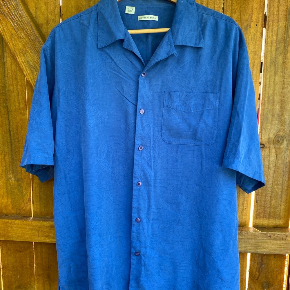Cutter & Buck Silk Cobalt Blue Casual Button Down Shirt Classic Collar